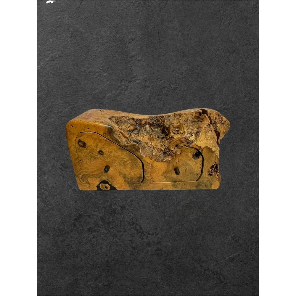 Handmade Elm Burl Wood Jewelry Trinket Box With Drawers & Secret Drawer